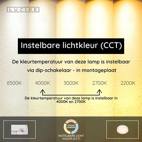 Lucide PLANO - Plafonnière Badkamer - Ø 28 cm - LED Dimb. - CCT - 1x16W 2700K/4000K - IP44 - Opaal - USP